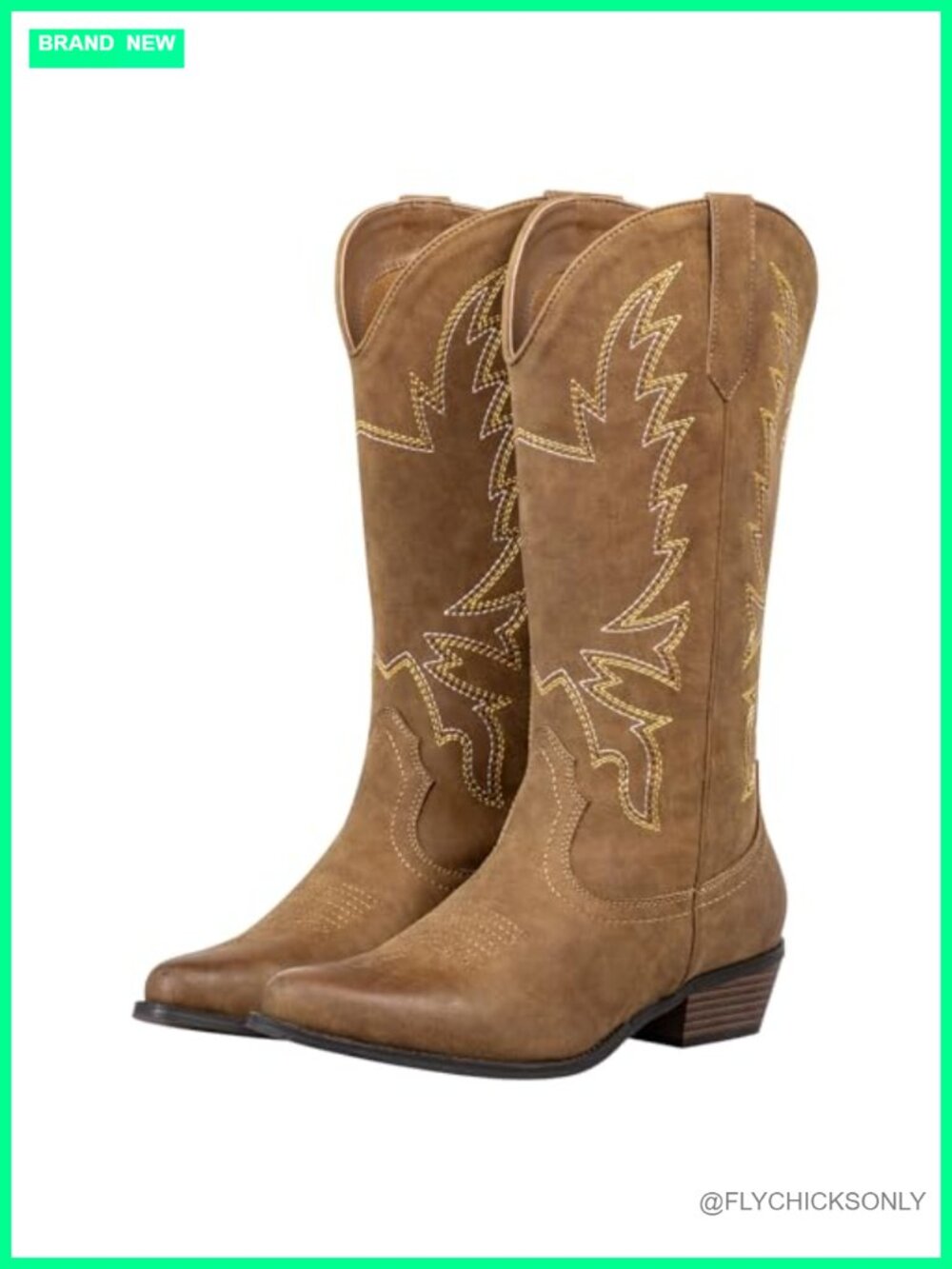Wide Calf Cowboy Boots Pointed Toe Chunky Low Heel Faux Leather Tall